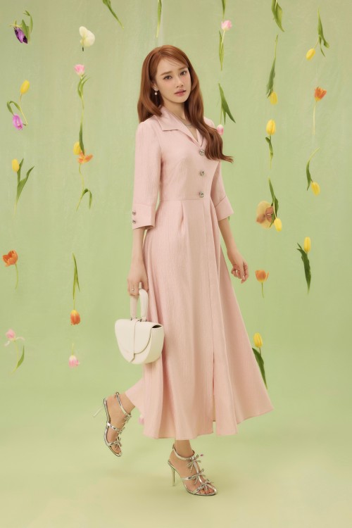 Salmon Woven Flared Dress