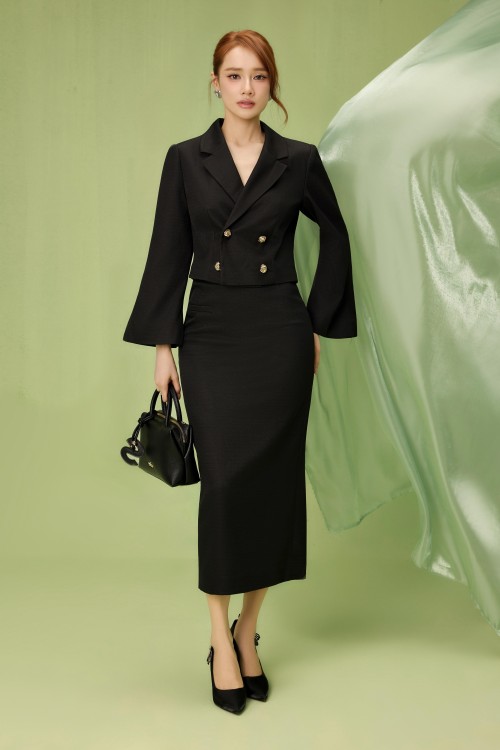 Black Raw Pencil Skirt