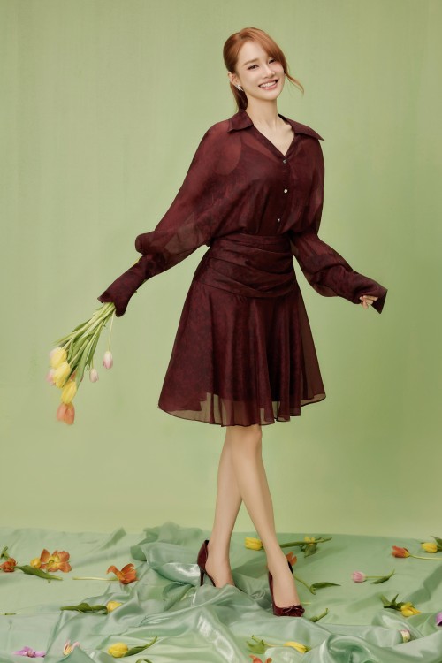 Wine Organza Blouse With Camisole