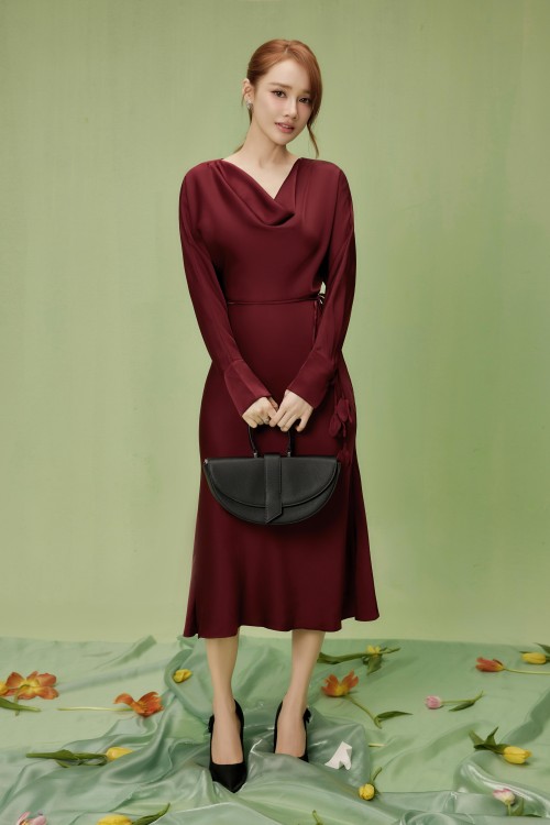 Wine Silk Mermaid Dress With Flower