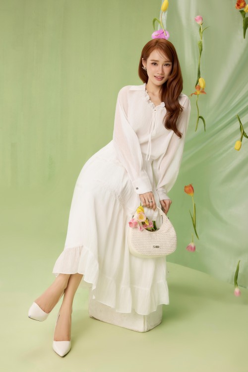 White Organza Flared Skirt