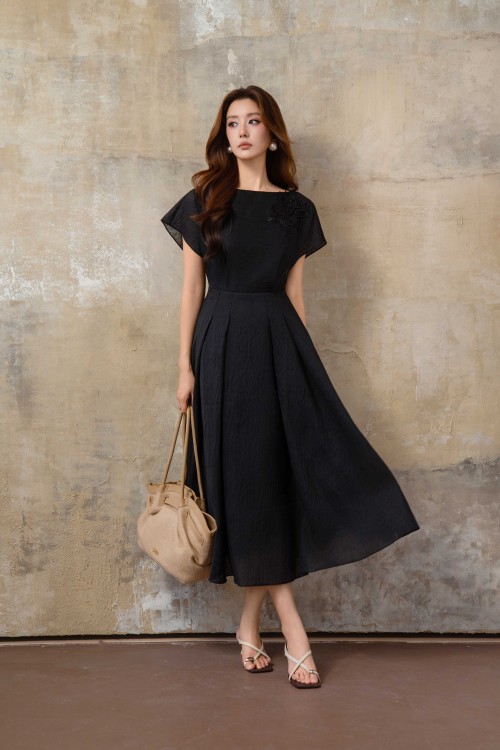 Black Organza Flared Dress