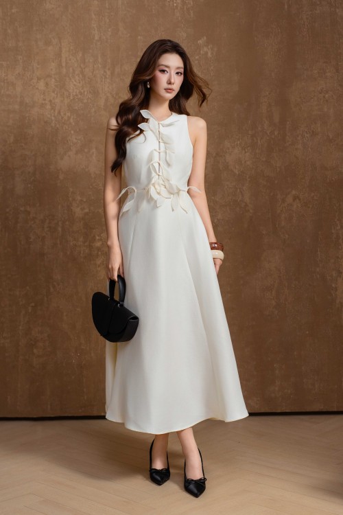 Cream Taffeta Flared Dress