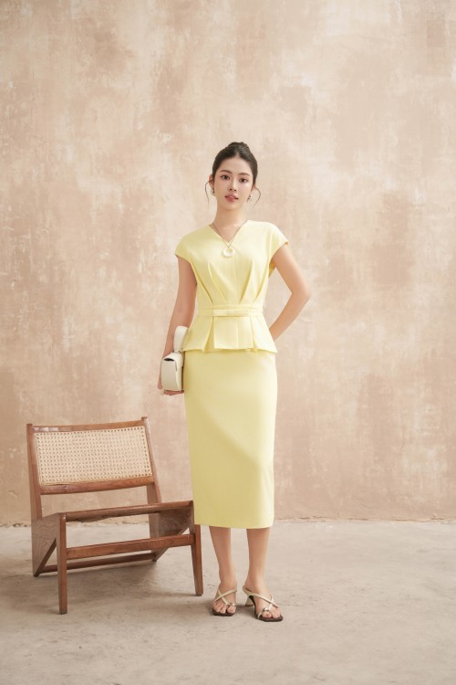 Yellow Woven Pencil Dress