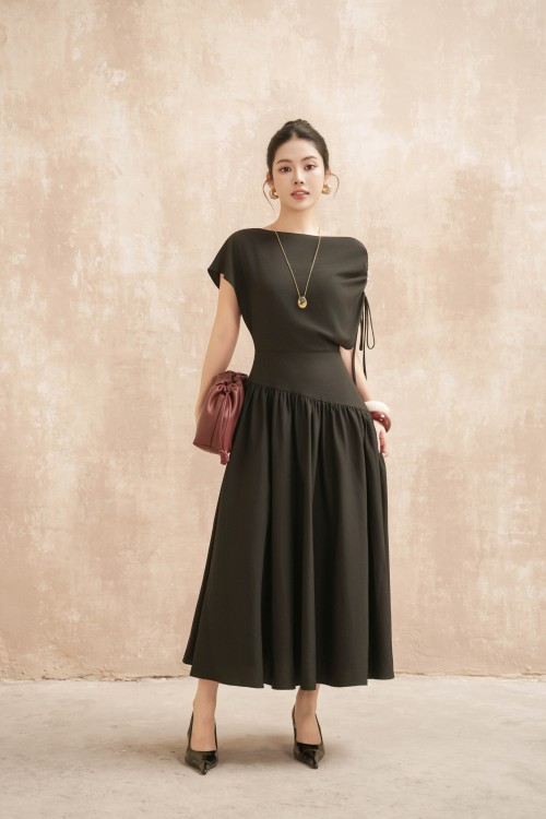 Black Woven Flared Dress