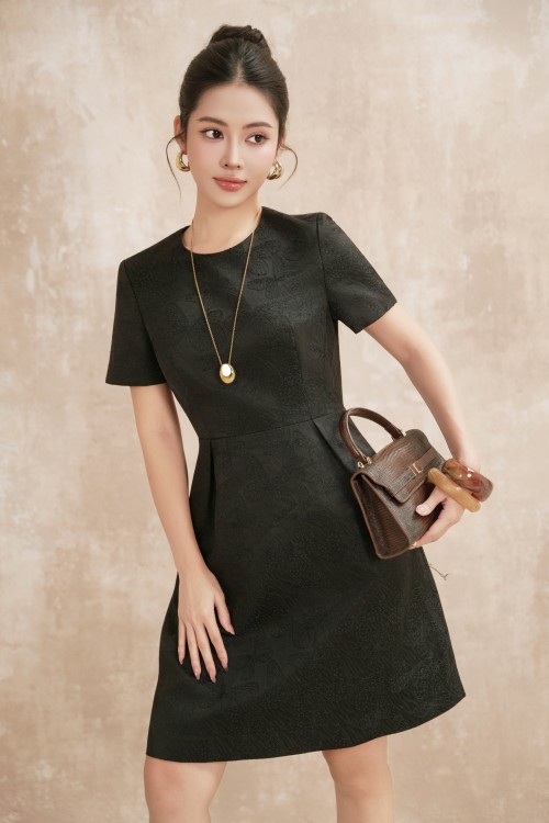 Black Brocade Mini Dress