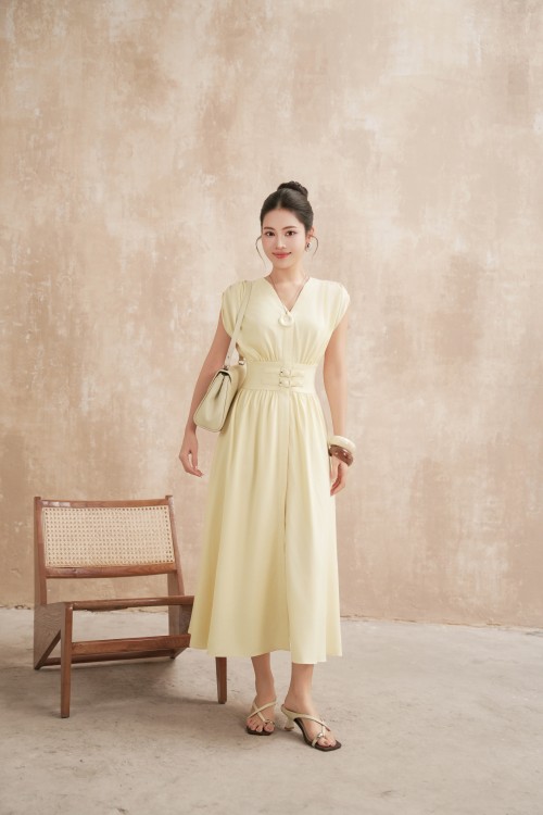 Light Yellow Woven Flared Dress