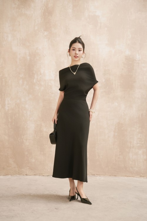Black Woven Flared Dress