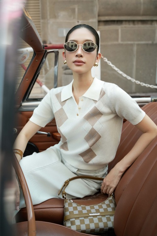 White Argyle Knit Polo