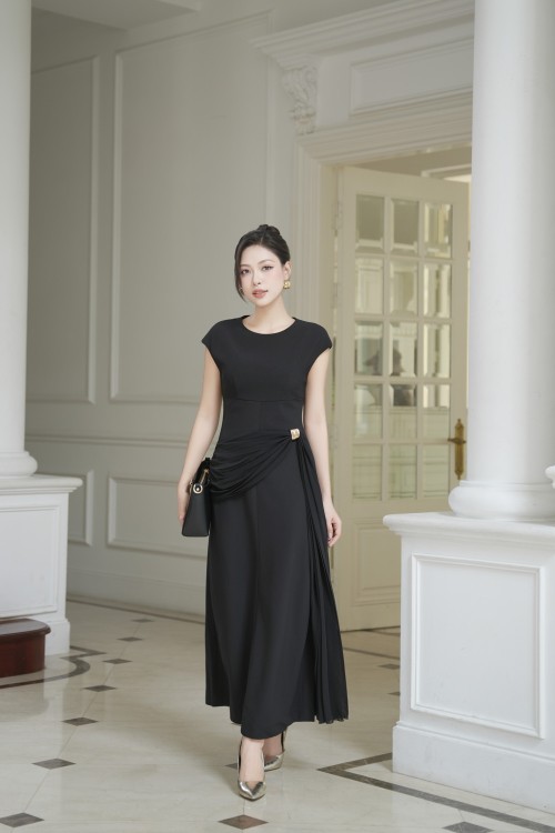 Black Woven Flared Dress