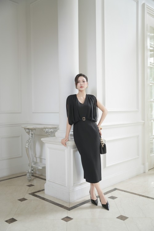 Black Woven Pencil Dress