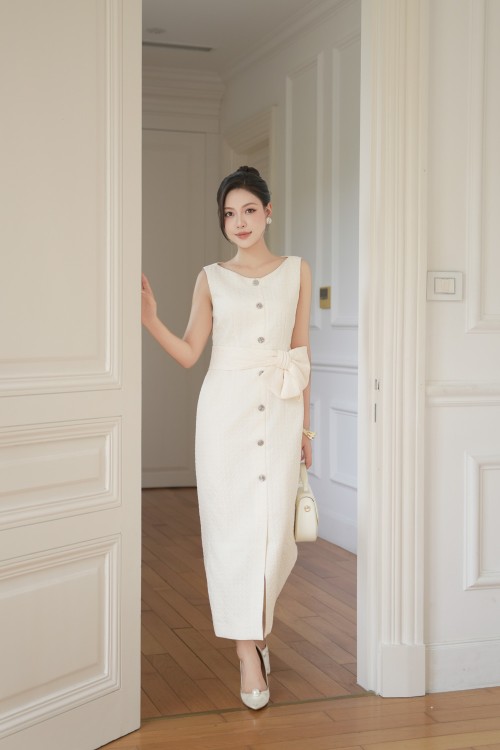 Cream Brocade Pencil Dress