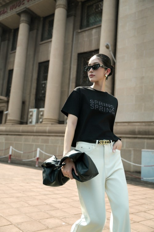 Black Studded Cotton Tshirt