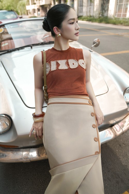 Brown Knit Cotton Tank Top