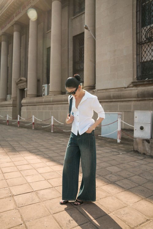 Blue Vintage Wash Denim Loose Pants