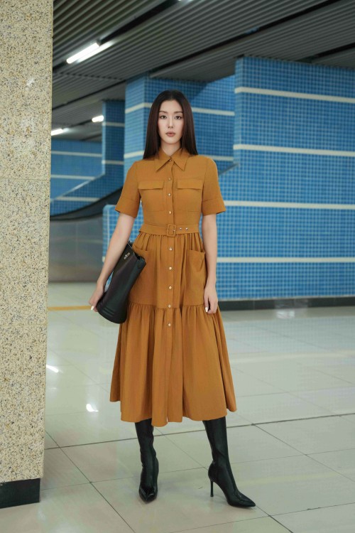 Ochre Raw Flared Dress