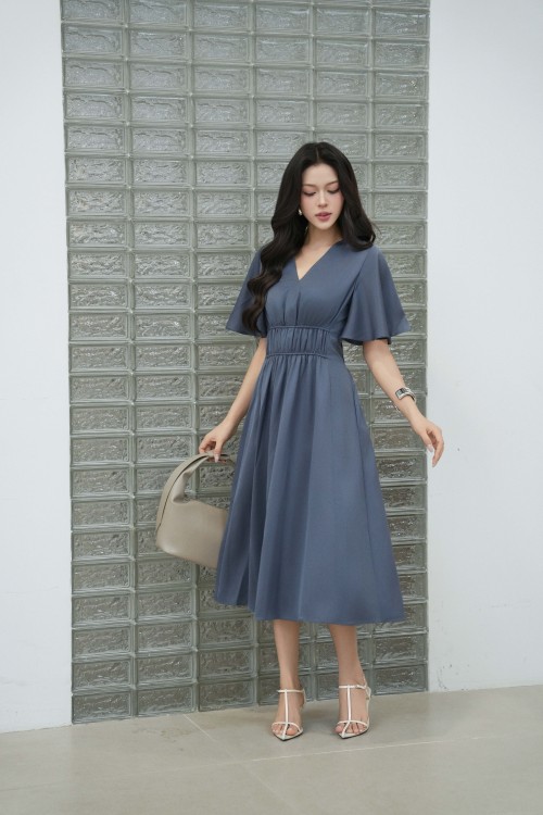 Blue-grey Silk Flared Dress