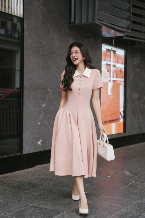 Orangish-beige Woven Flared Dress