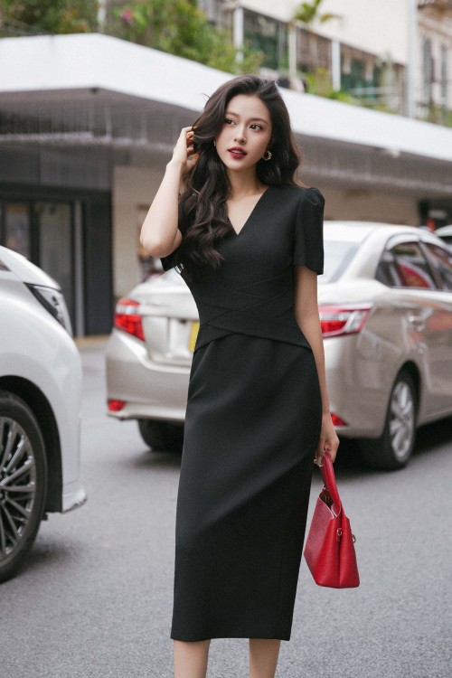 Black Woven Pencil Dress
