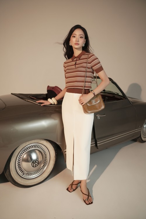 White Woven Pencil Skirt