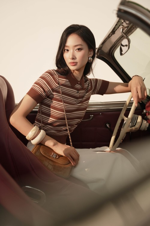 Brown Fine Stripe Knit Polo