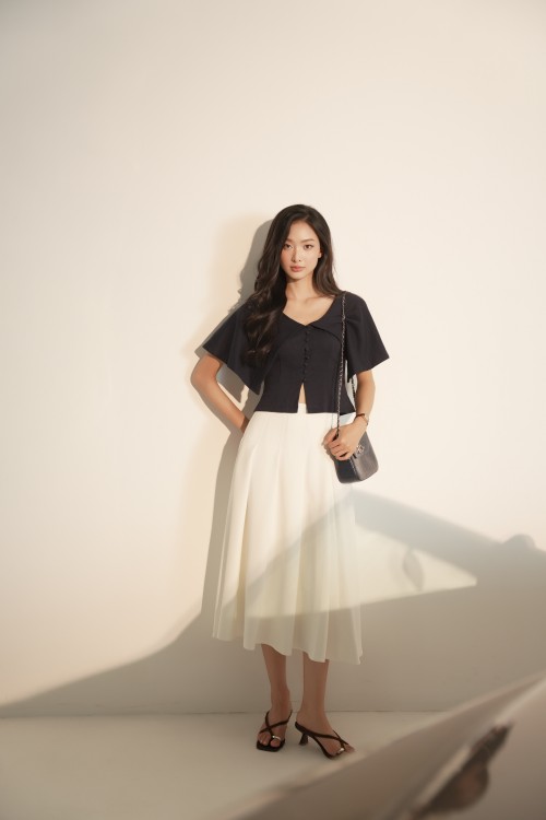 White Woven Flared Skirt
