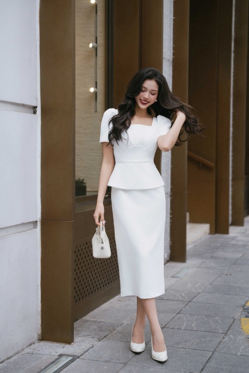 White Woven Pencil Dress