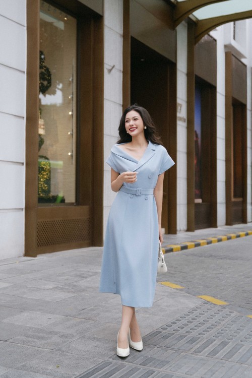 Light Blue Woven Flared Dress