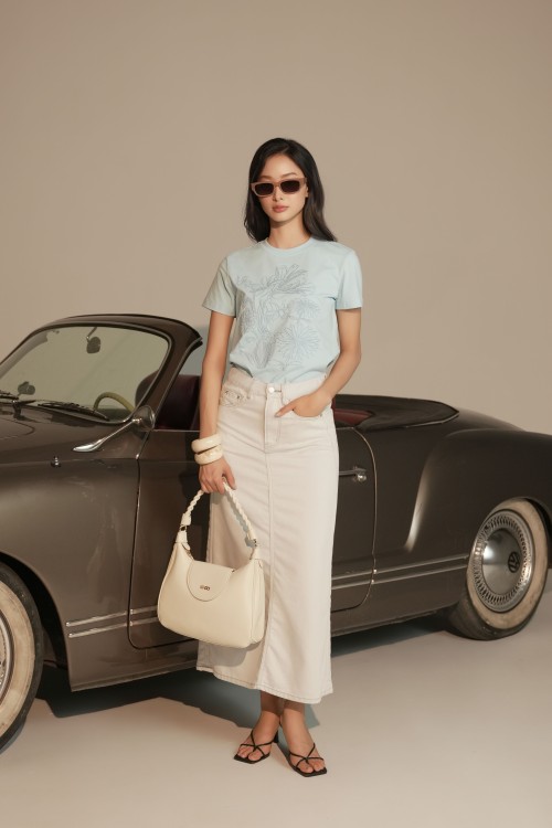 Light Blue Grey Denim Flared Skirt