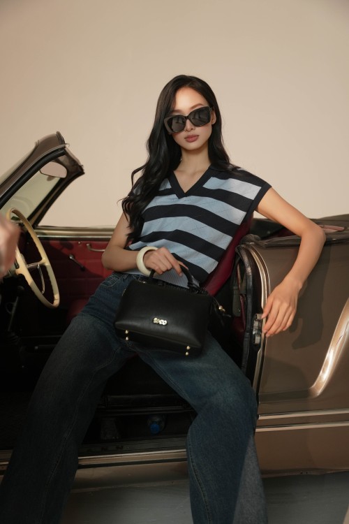 Blue Navy Stripe Knit Blouse