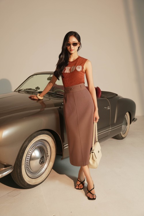 Chocolate-brown Woven Loose Skirt