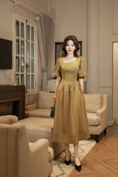 Cinnamon Raw Flared Dress