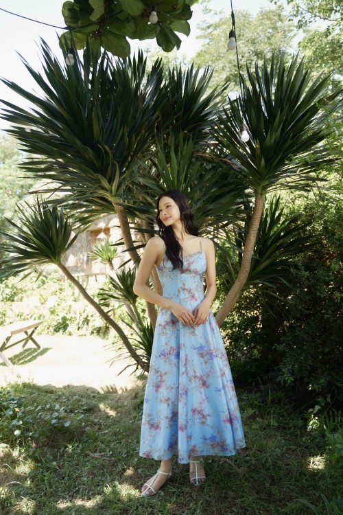 Ocean Floral Organza Sleeveless Dress