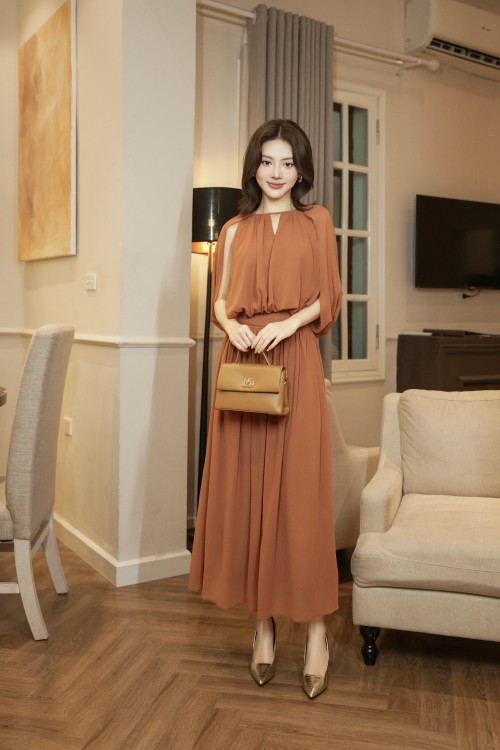 Brown Chiffon Flared Skirt