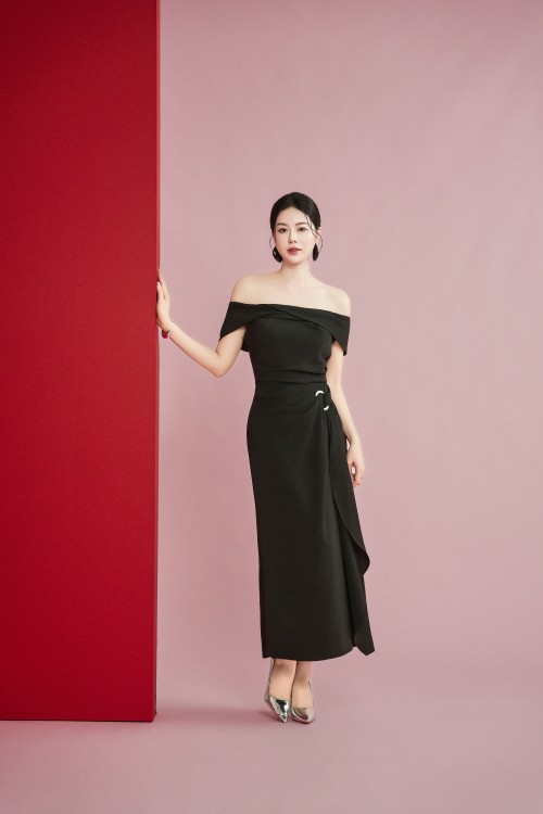 Black Woven Sarong Dress