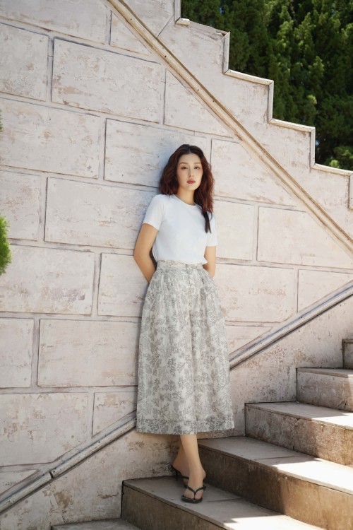 Cream Graphic Organza Culottes