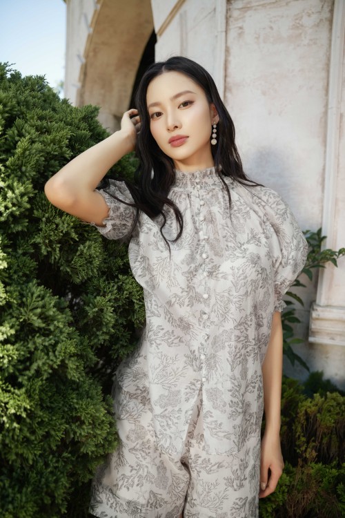 Cream Graphic Organza Blouse