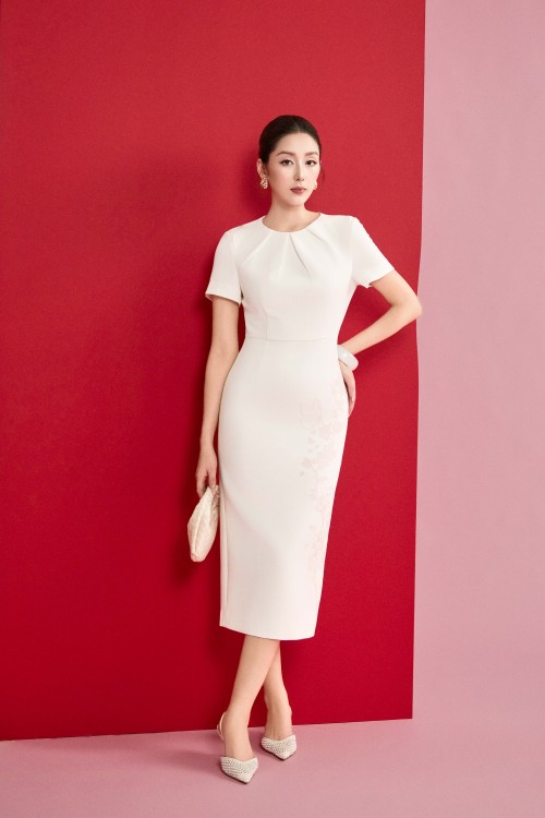 White Woven Pencil Dress