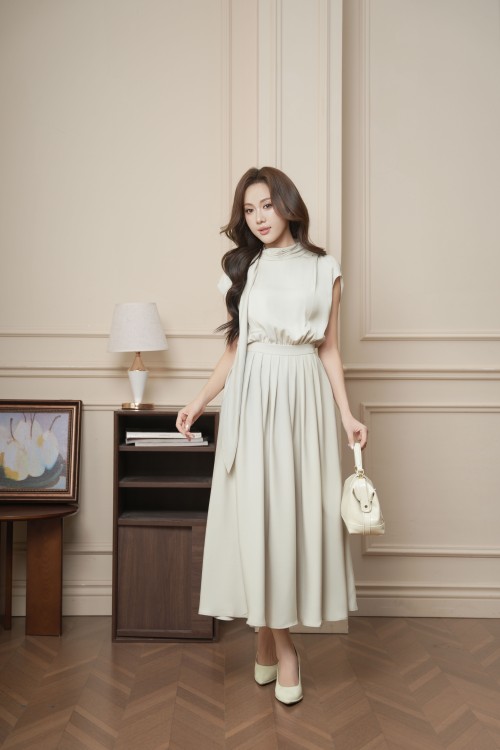 Light Grey Silk Flared Dress