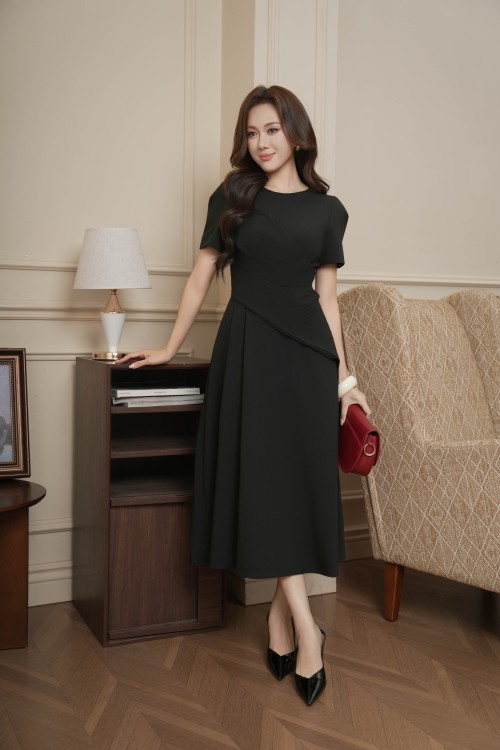 Black Woven Flared Dress