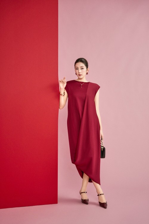 Dark Red Silk Loose Dress