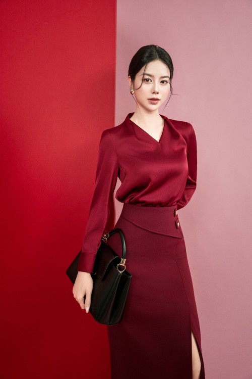 Dark Red Silk Blouse