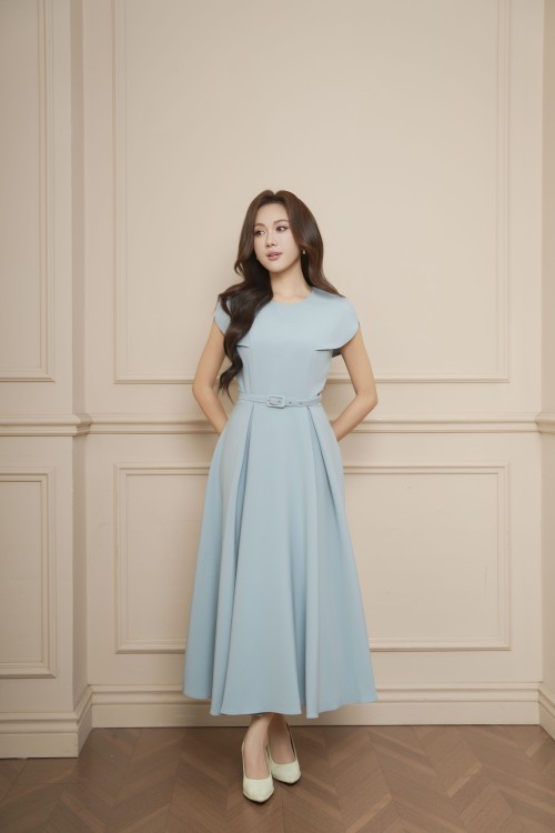 Blue Woven Flared Dress