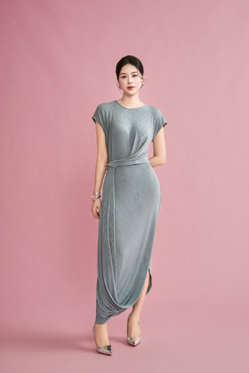 Blue Grey Knit Sarong Dress