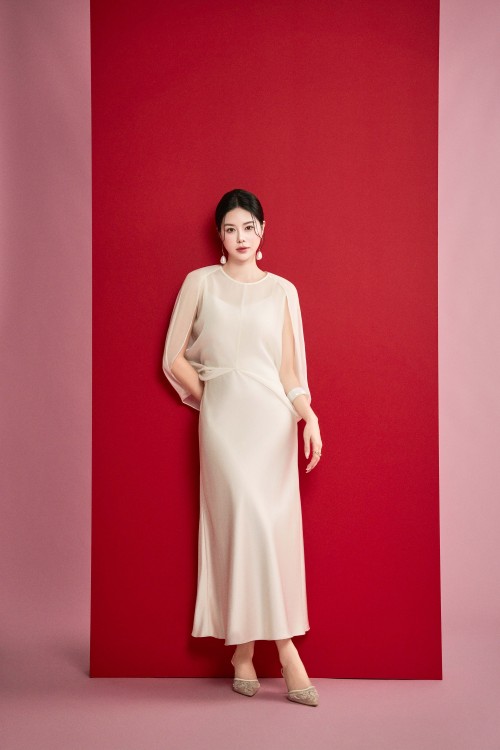 Cream Silk Sleeveless Dress