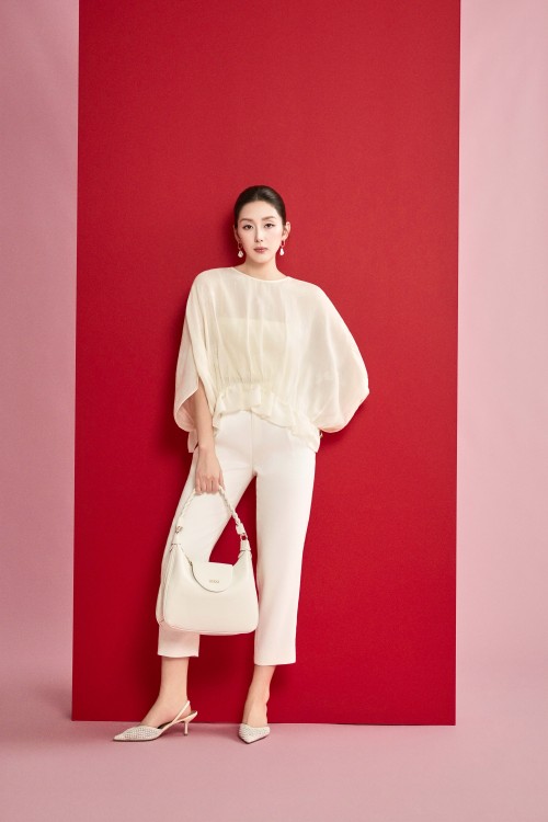 Cream Taffeta Baggy Pants
