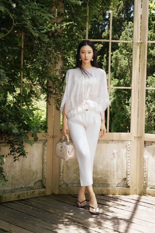 Cream Taffeta Baggy Pants