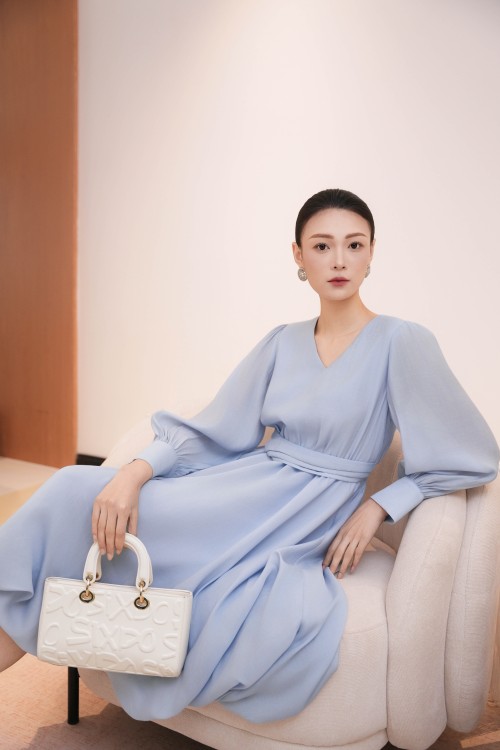 Light Blue Organza Flared Dress