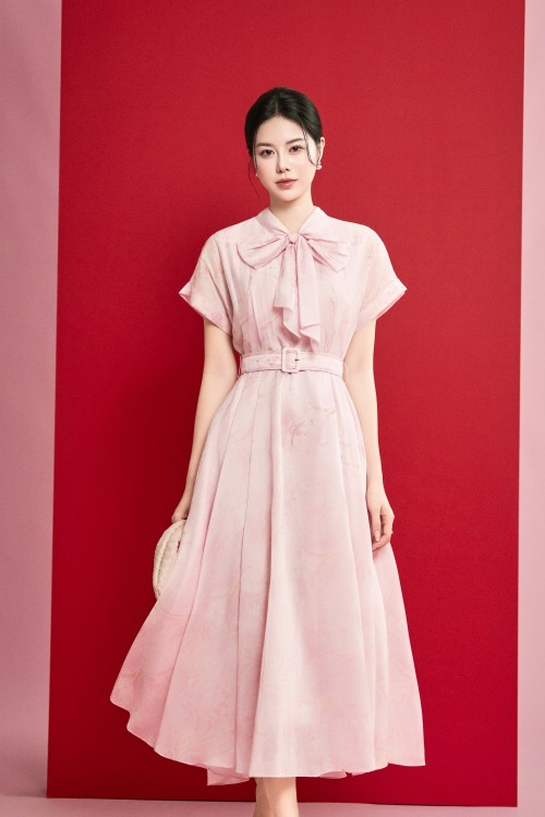 Pink Organza Flared Dress