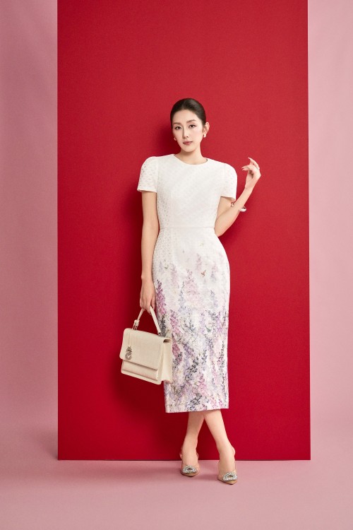 White Lavender Lace Pencil Dress